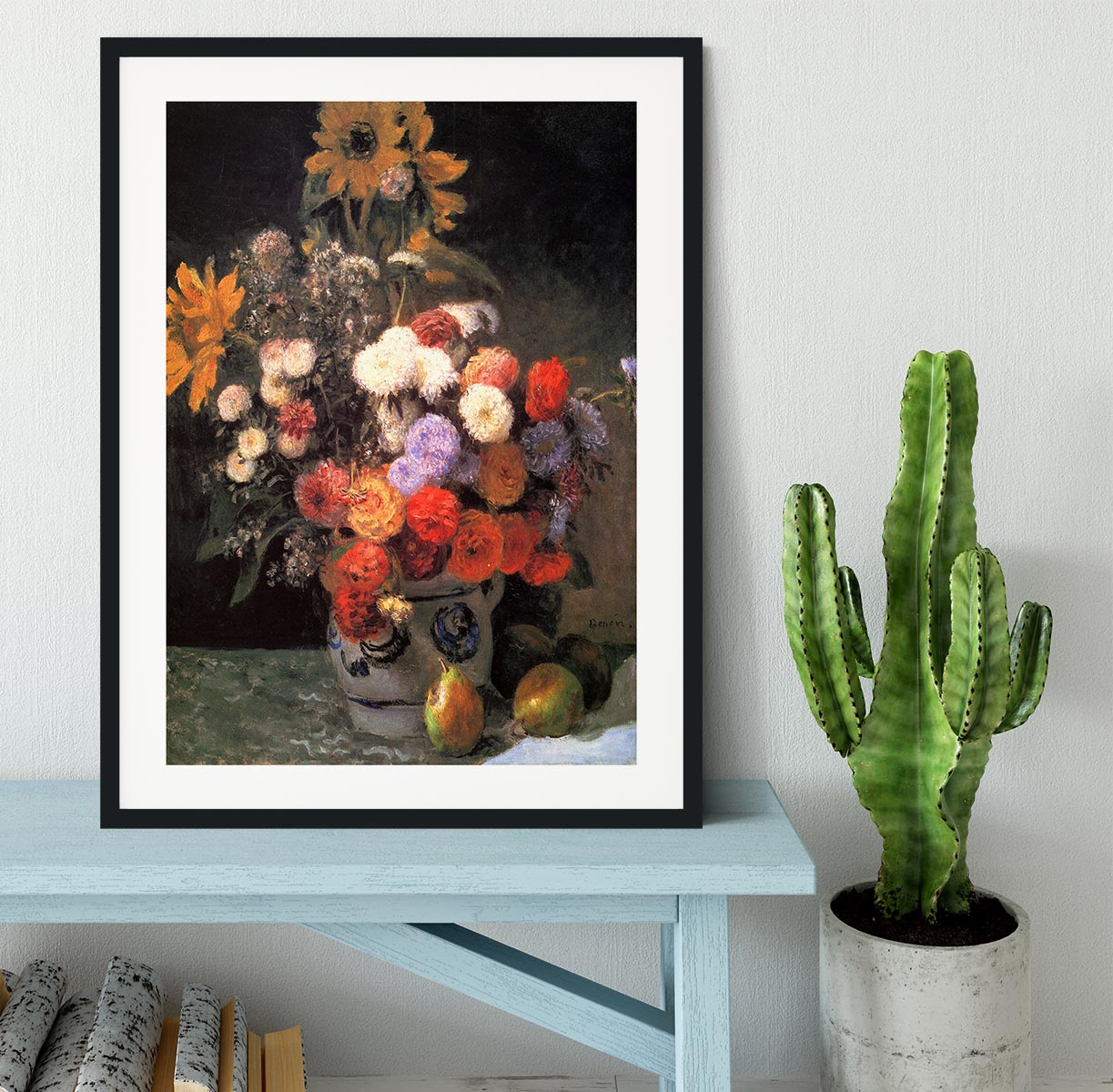 Flowers in a vase by Renoir Framed Print - Canvas Art Rocks - 1