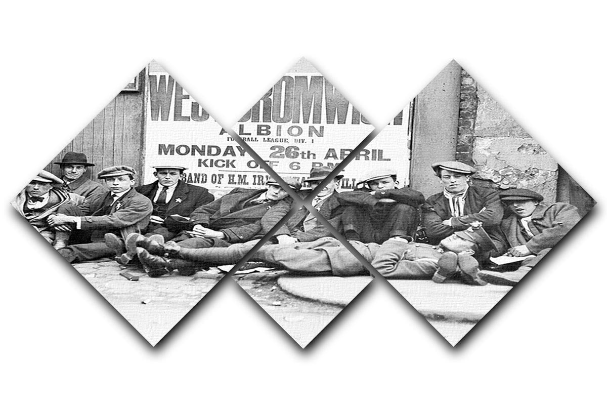 Football fans queue on the morning of a F.A. Cup match 1920 4 Square Multi Panel Canvas - Canvas Art Rocks - 1