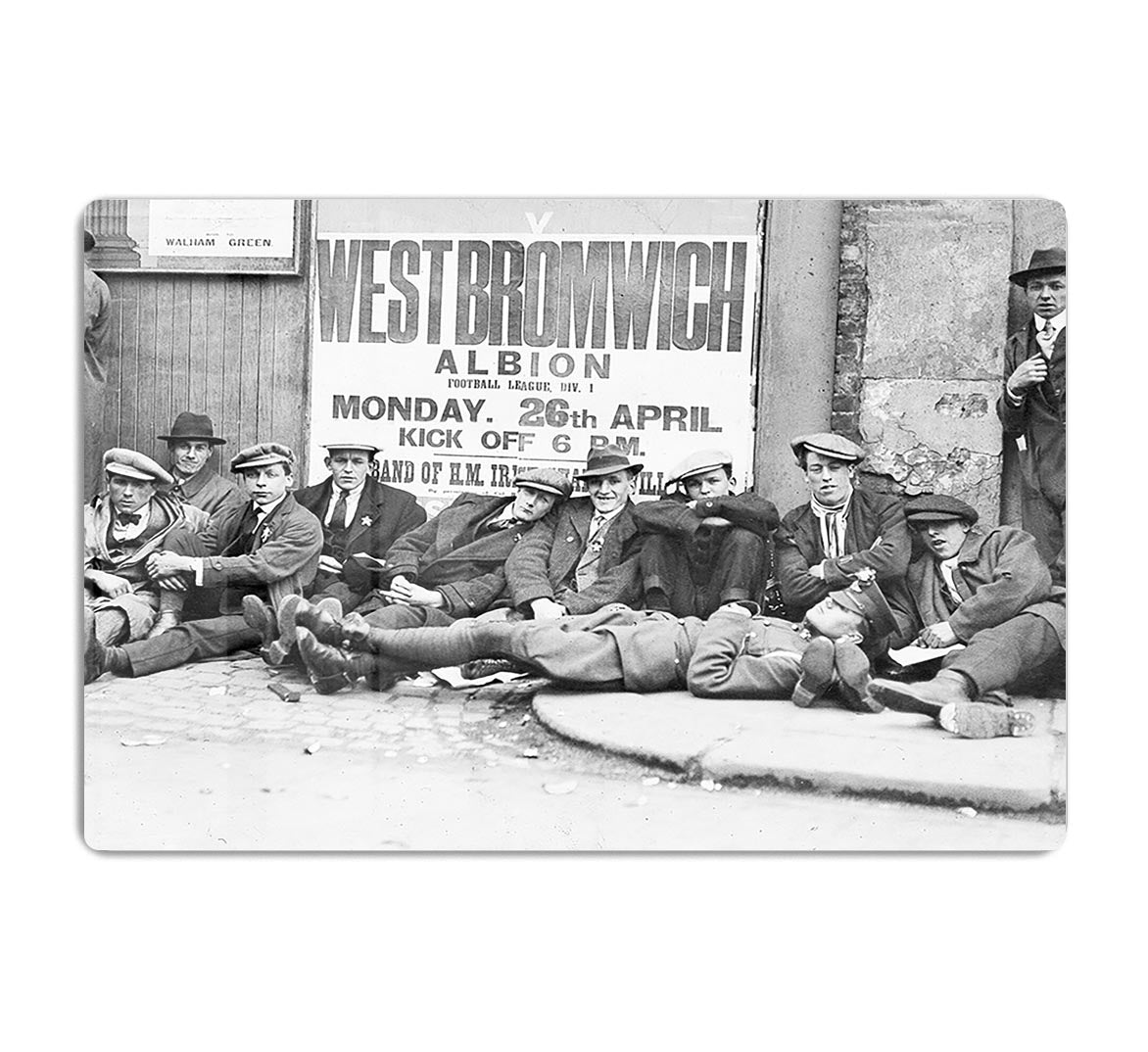 Football fans queue on the morning of a F.A. Cup match 1920 HD Metal Print - Canvas Art Rocks - 1