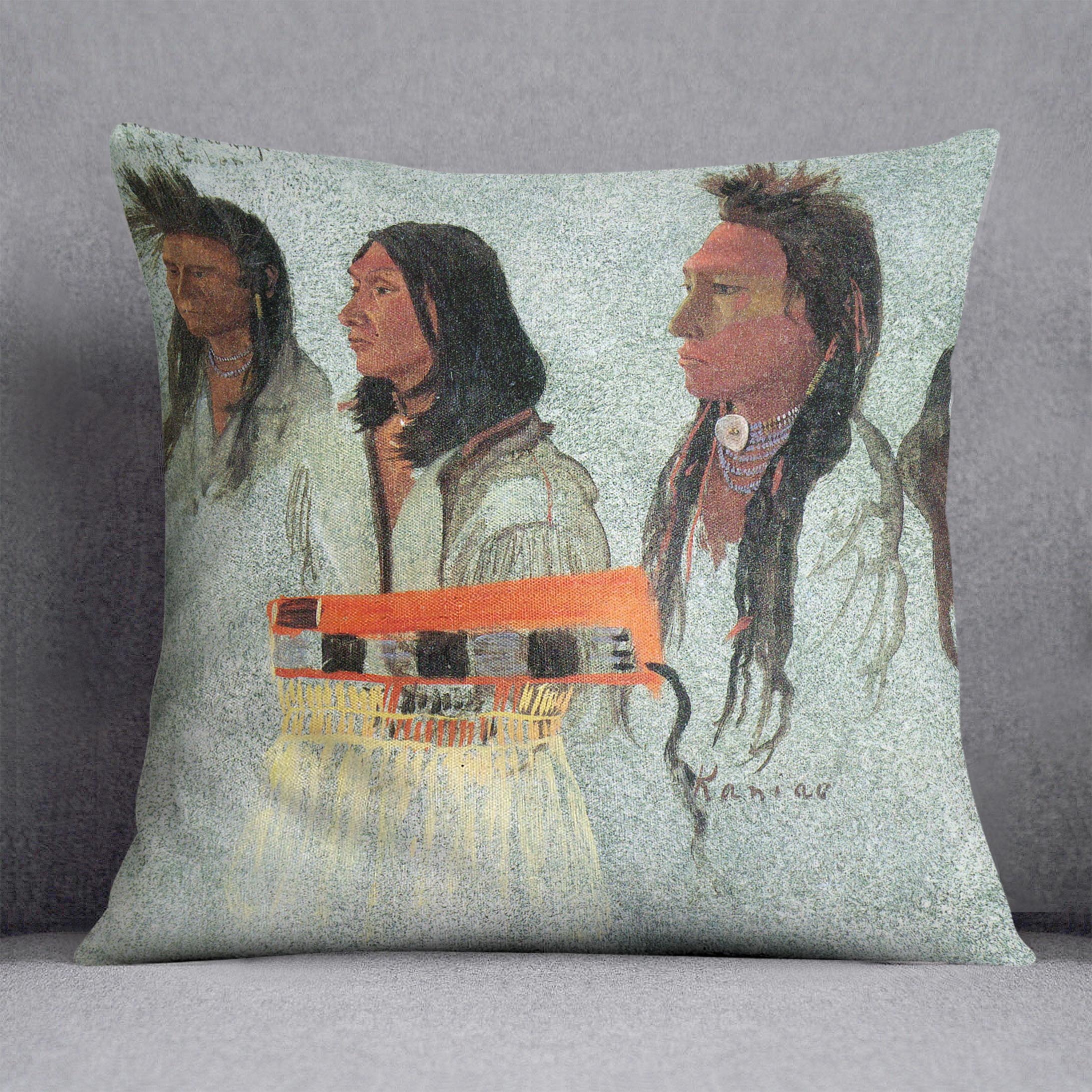 Four Indians by Bierstadt Cushion - Canvas Art Rocks - 1