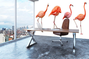 Four pink flamingo birds isolated on white Wall Mural Wallpaper - Canvas Art Rocks - 3