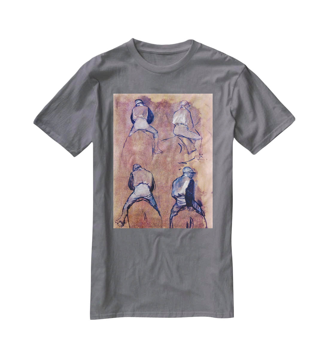Four studies of Jockeys by Degas T-Shirt - Canvas Art Rocks - 3