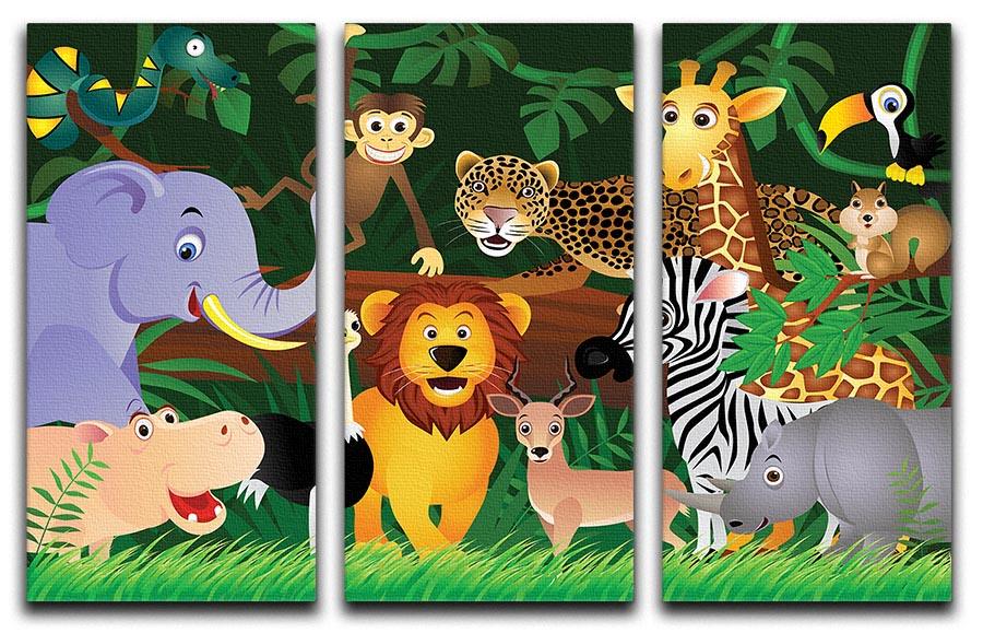 Frendly Animals in the jungle 3 Split Panel Canvas Print - Canvas Art Rocks - 1