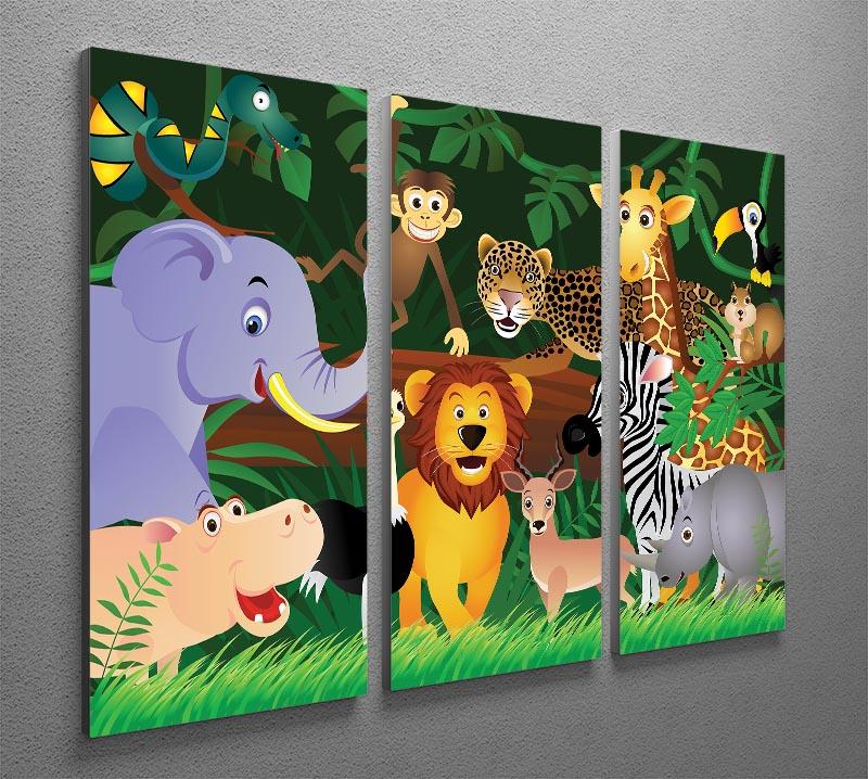 Frendly Animals in the jungle 3 Split Panel Canvas Print - Canvas Art Rocks - 2