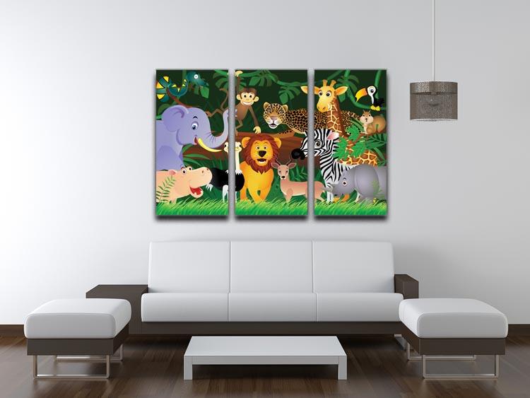 Frendly Animals in the jungle 3 Split Panel Canvas Print - Canvas Art Rocks - 3