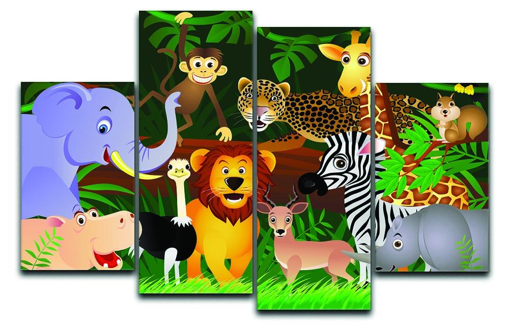 Frendly Animals in the jungle 4 Split Panel Canvas  - Canvas Art Rocks - 1