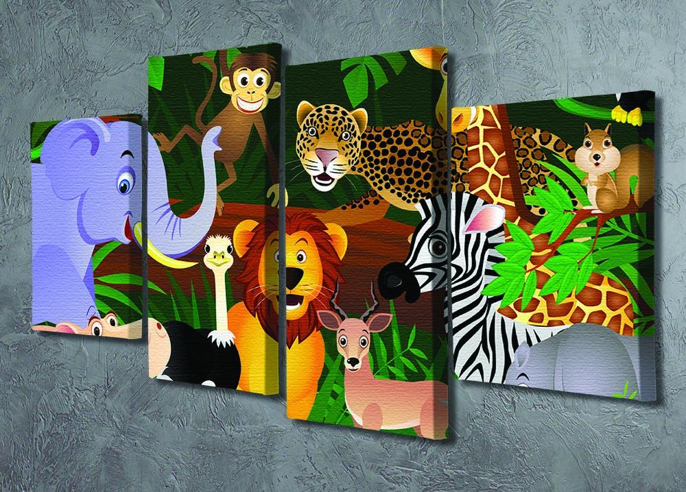 Frendly Animals in the jungle 4 Split Panel Canvas - Canvas Art Rocks - 2
