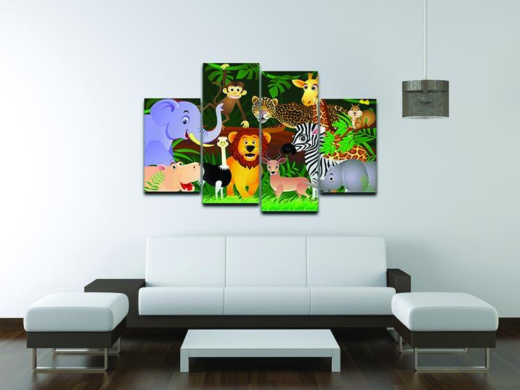 Frendly Animals in the jungle 4 Split Panel Canvas - Canvas Art Rocks - 3