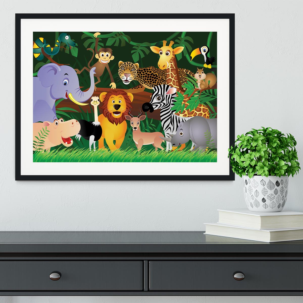 Frendly Animals in the jungle Framed Print - Canvas Art Rocks - 1