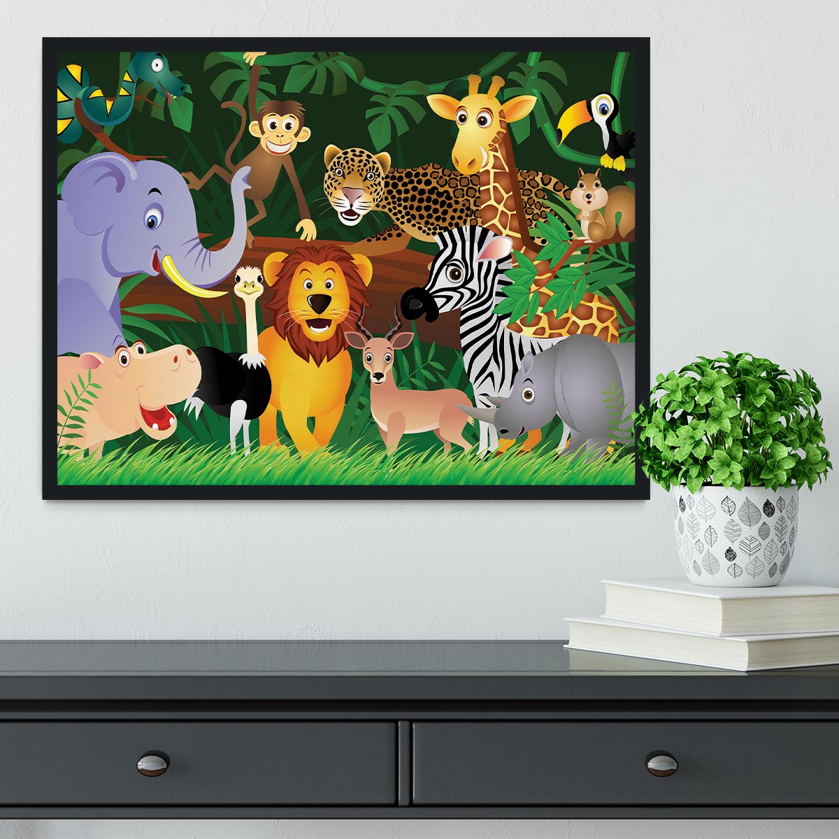 Frendly Animals in the jungle Framed Print - Canvas Art Rocks - 2