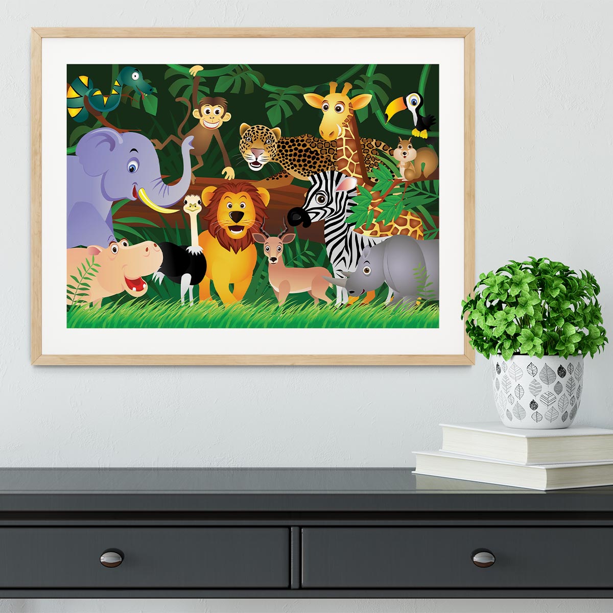 Frendly Animals in the jungle Framed Print - Canvas Art Rocks - 3