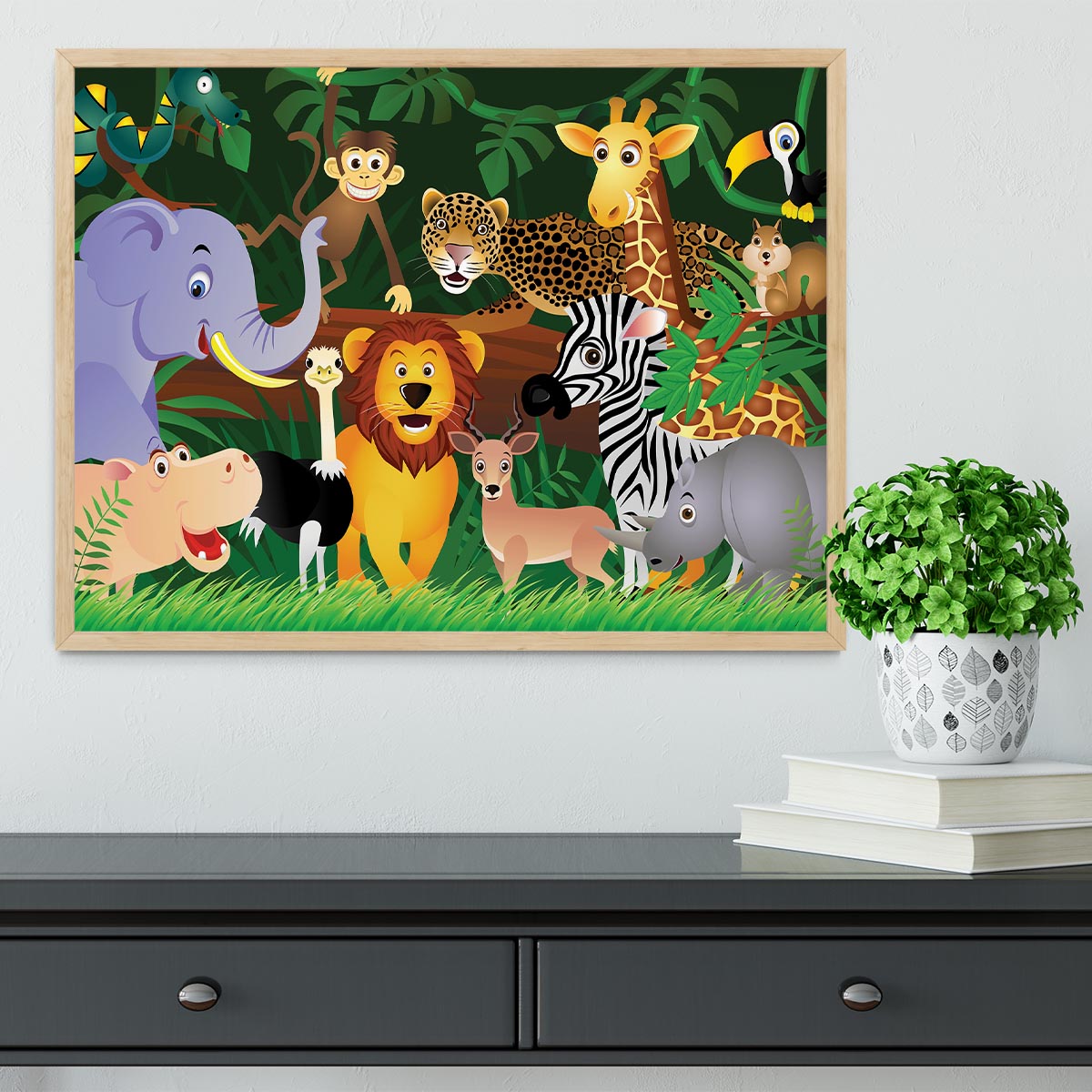 Frendly Animals in the jungle Framed Print - Canvas Art Rocks - 4