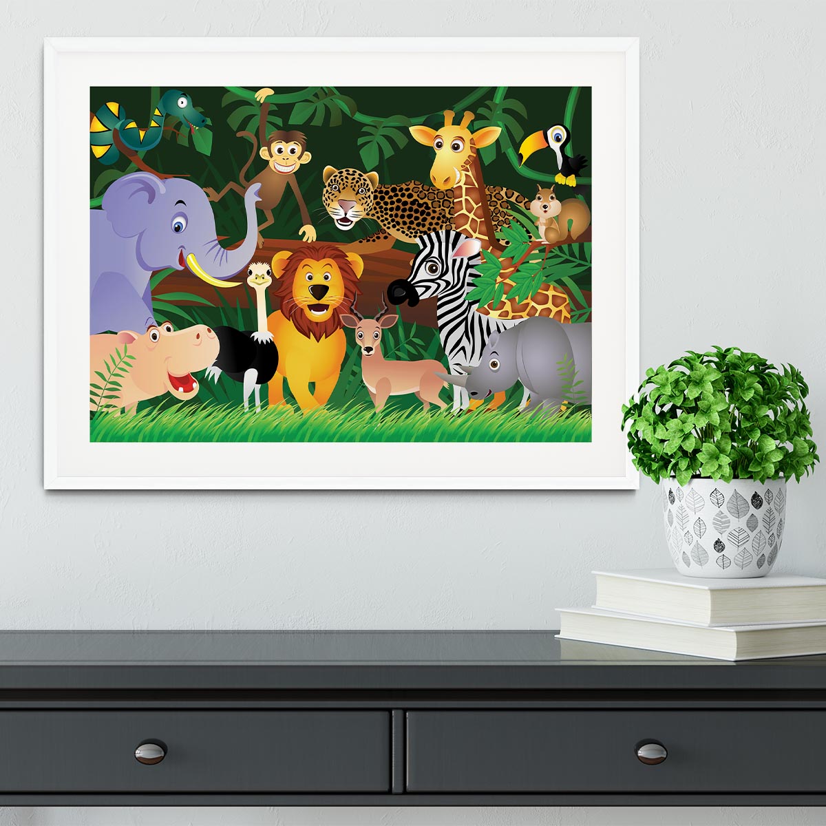 Frendly Animals in the jungle Framed Print - Canvas Art Rocks - 5