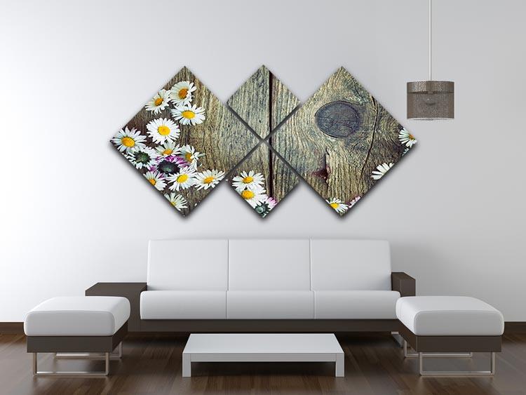 Fresh daisies on wood 4 Square Multi Panel Canvas  - Canvas Art Rocks - 3