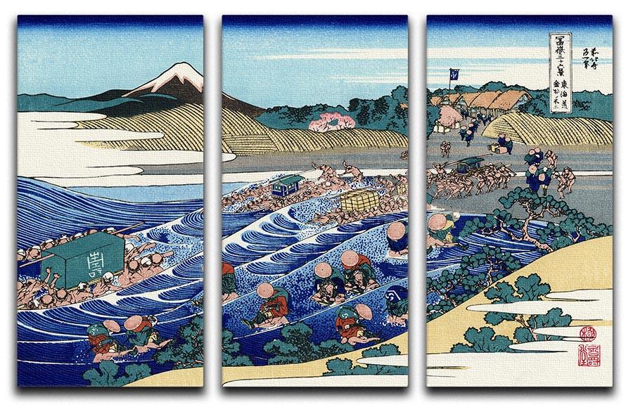 Fuji from Kanaya on Tokaido by Hokusai 3 Split Panel Canvas Print - Canvas Art Rocks - 1