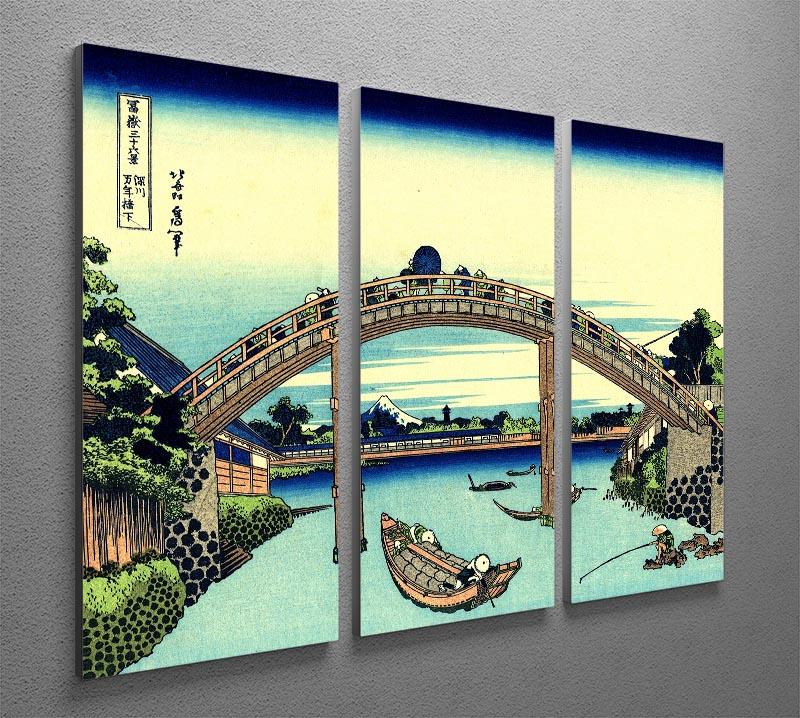 Fuji seen through the Mannen bridge by Hokusai 3 Split Panel Canvas Print - Canvas Art Rocks - 2