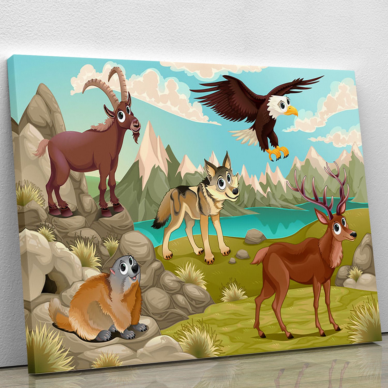 Funny animals in a mountain landscape Canvas Print or Poster - Canvas Art Rocks - 1