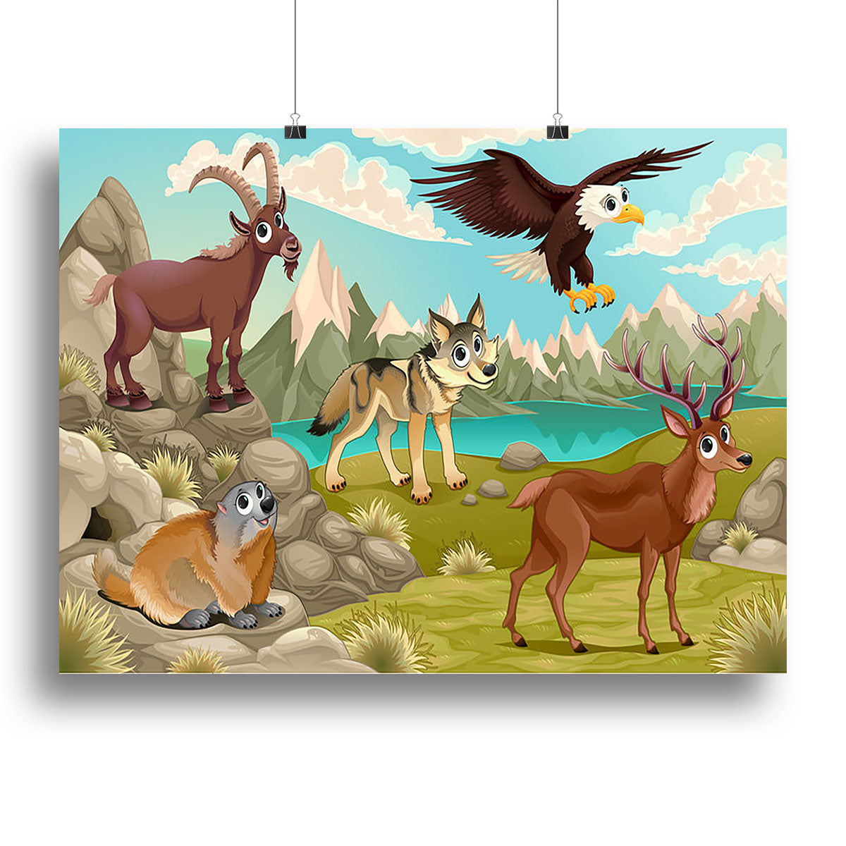 Funny animals in a mountain landscape Canvas Print or Poster - Canvas Art Rocks - 2