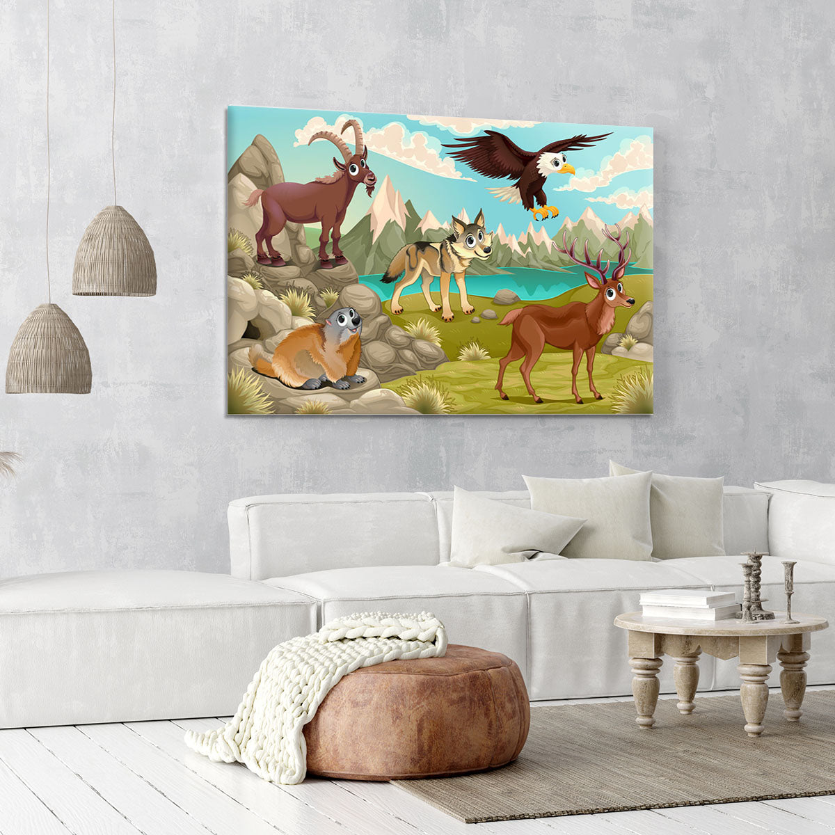 Funny animals in a mountain landscape Canvas Print or Poster - Canvas Art Rocks - 6