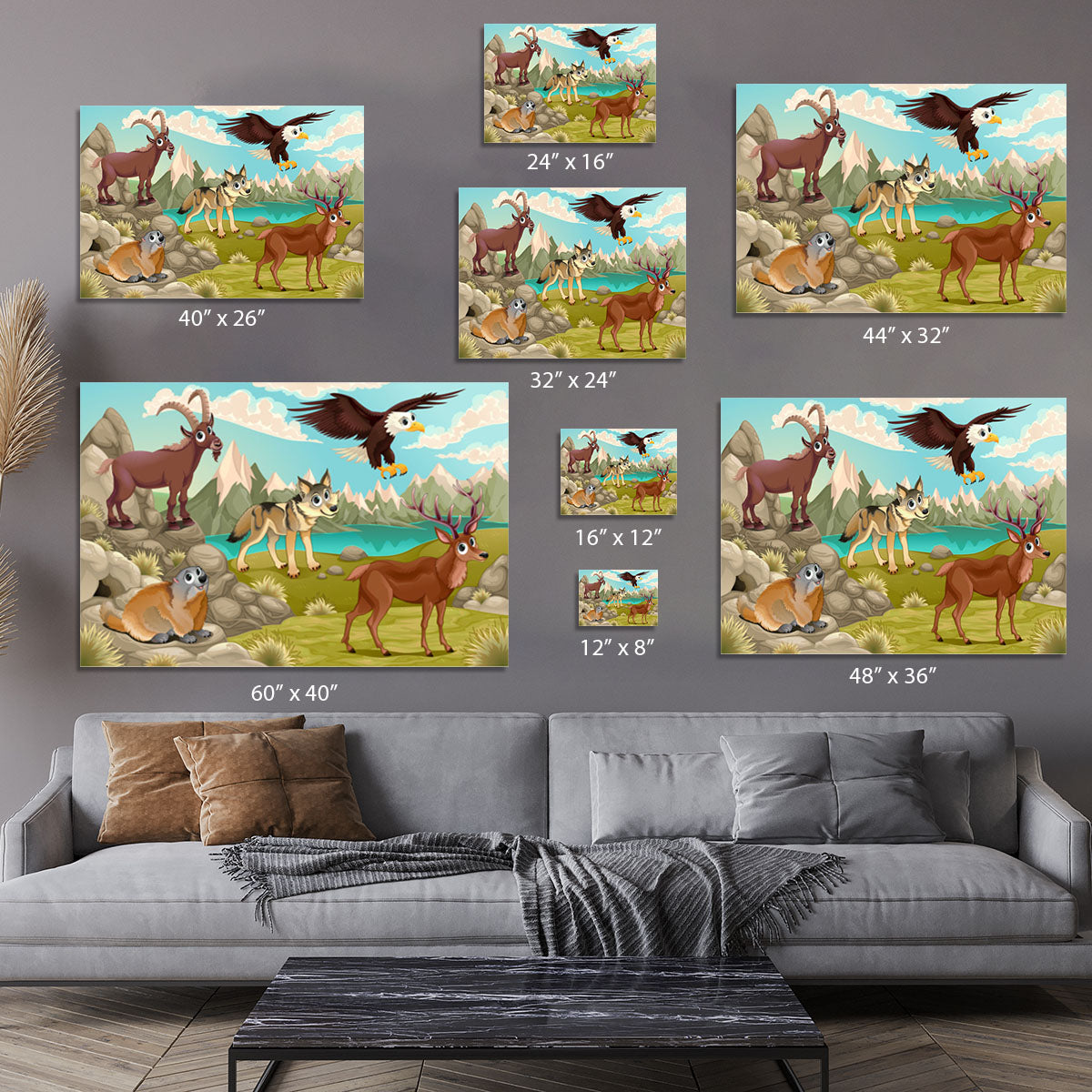 Funny animals in a mountain landscape Canvas Print or Poster - Canvas Art Rocks - 7