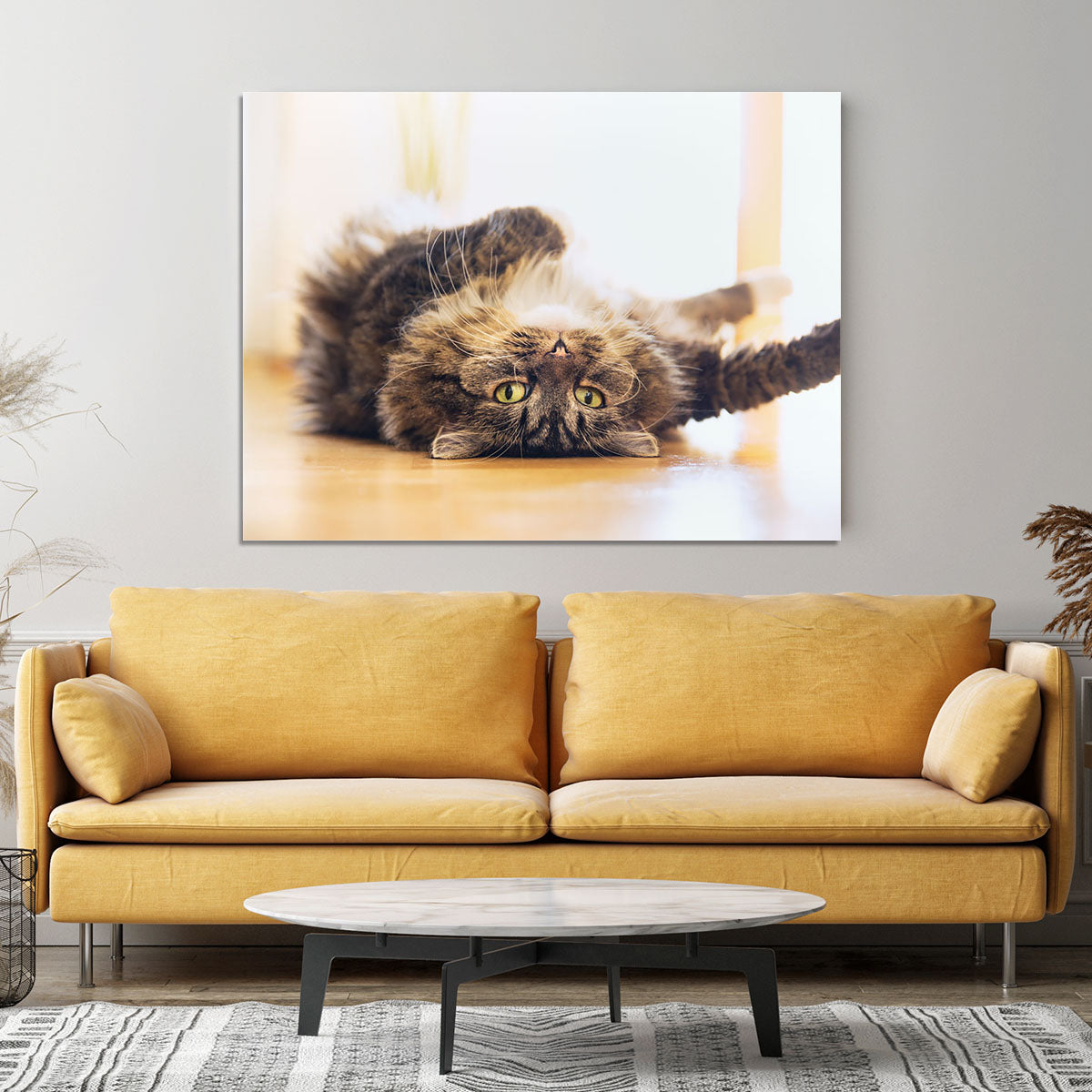 Funny cat is lying relaxed on his back Canvas Print or Poster - Canvas Art Rocks - 4