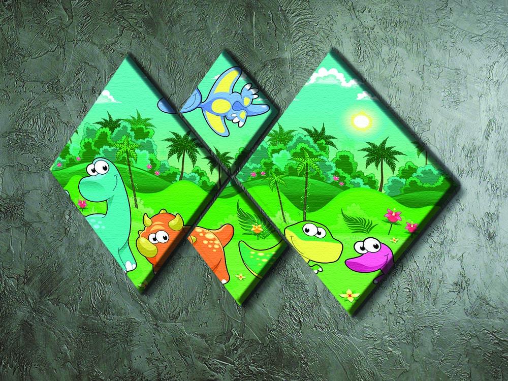 Funny dinosaurs in the forest 4 Square Multi Panel Canvas - Canvas Art Rocks - 2