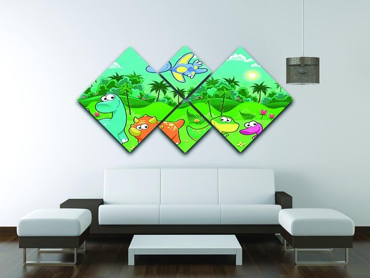 Funny dinosaurs in the forest 4 Square Multi Panel Canvas - Canvas Art Rocks - 3