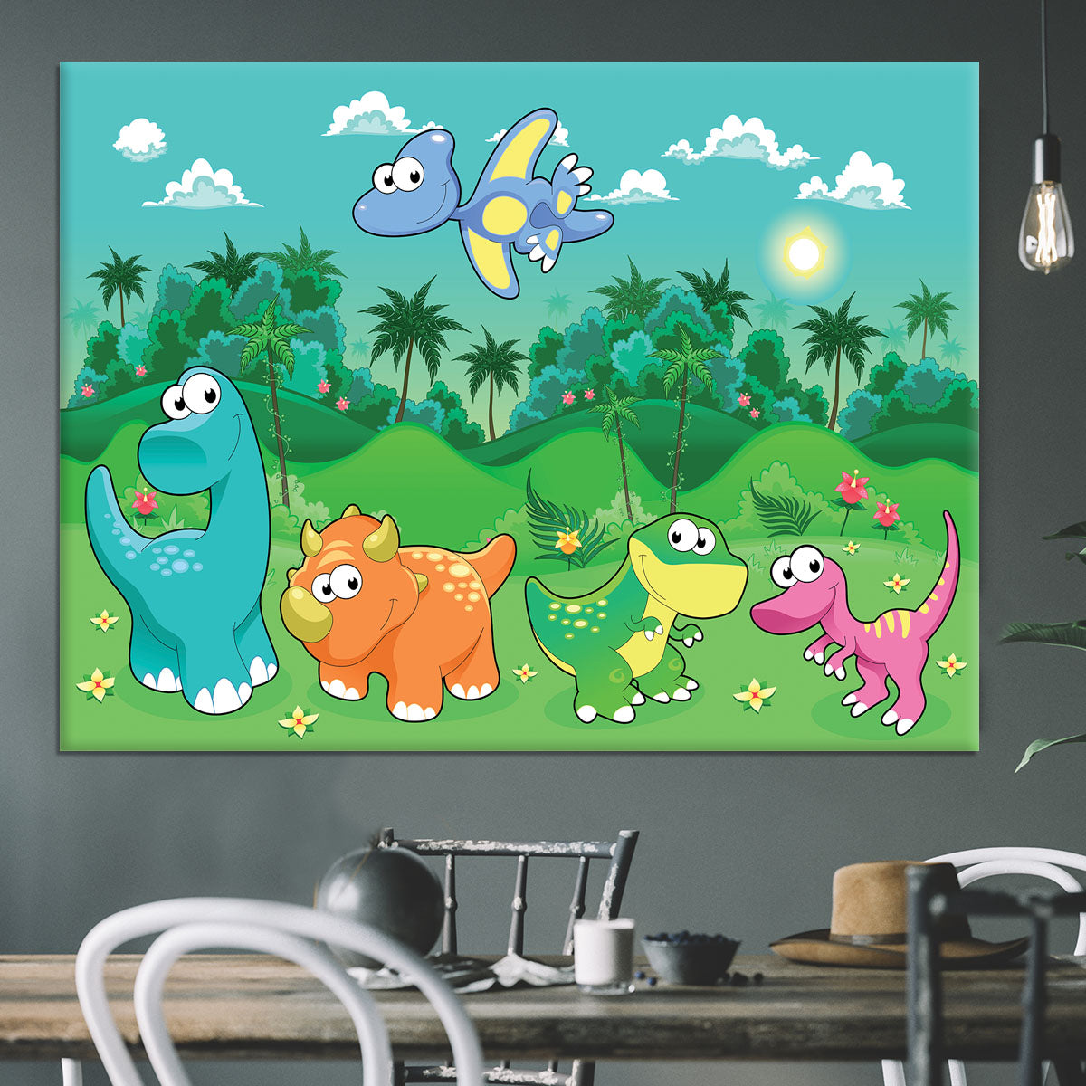 Funny dinosaurs in the forest Canvas Print or Poster - Canvas Art Rocks - 3