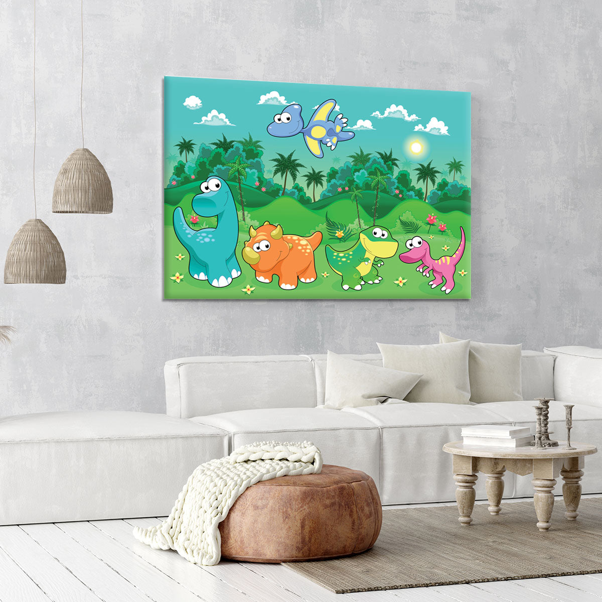 Funny dinosaurs in the forest Canvas Print or Poster - Canvas Art Rocks - 6
