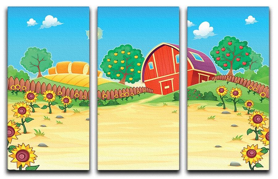 Funny landscape with the farm and sunflowers 3 Split Panel Canvas Print - Canvas Art Rocks - 1