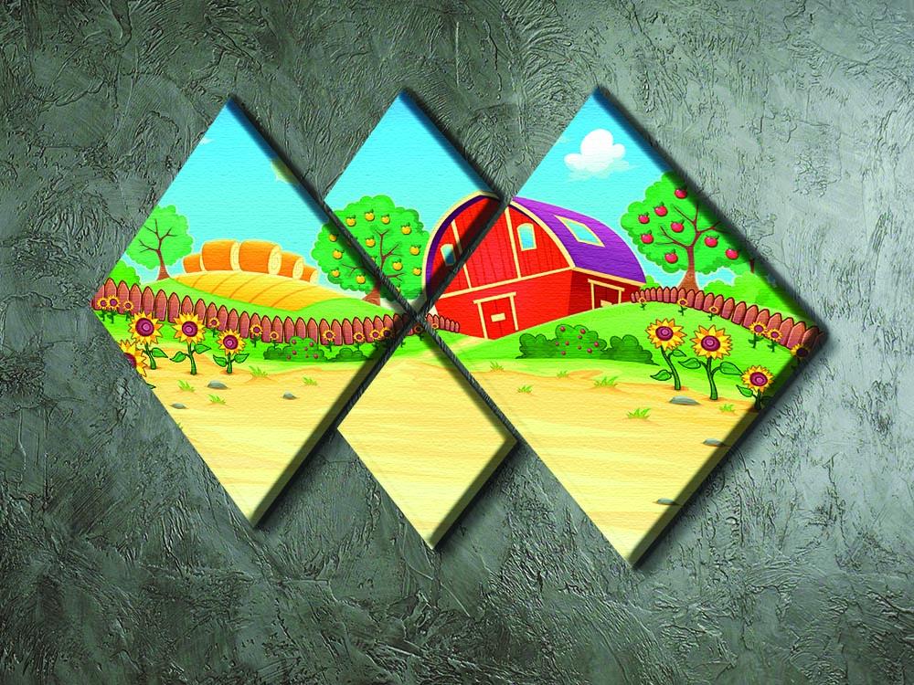 Funny landscape with the farm and sunflowers 4 Square Multi Panel Canvas - Canvas Art Rocks - 2