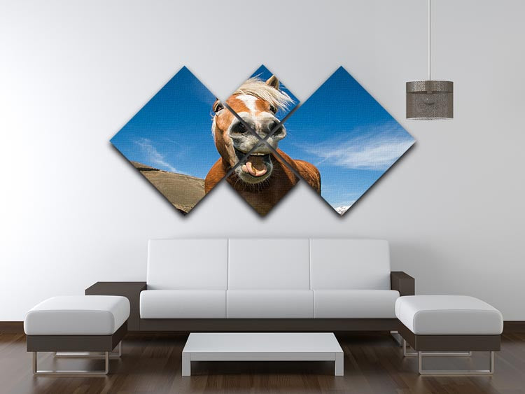 Funny shot of horse with crazy expression 4 Square Multi Panel Canvas - Canvas Art Rocks - 3