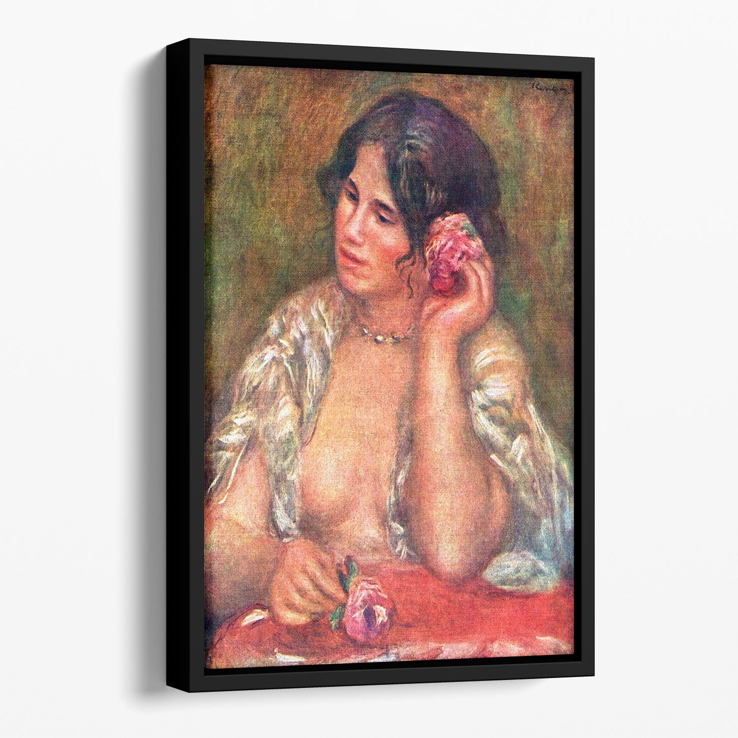 Gabriele with a rose by Renoir Floating Framed Canvas