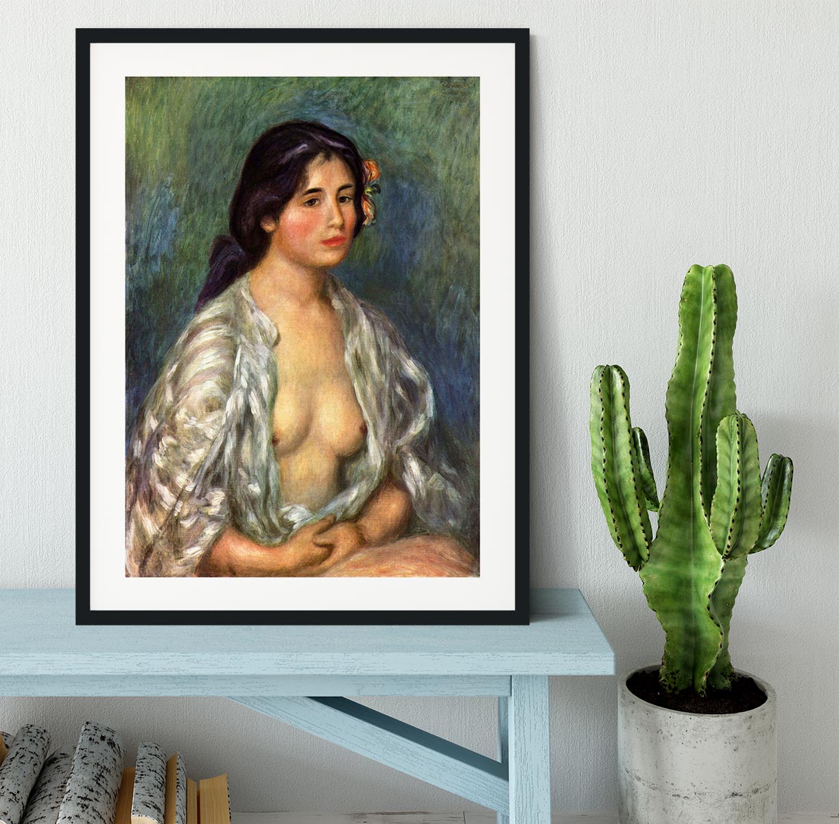 Gabrielle with open blouse by Renoir Framed Print - Canvas Art Rocks - 1