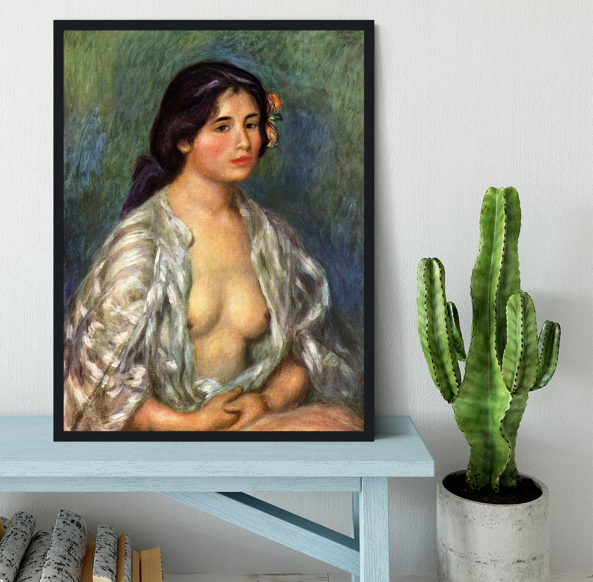 Gabrielle with open blouse by Renoir Framed Print - Canvas Art Rocks - 2
