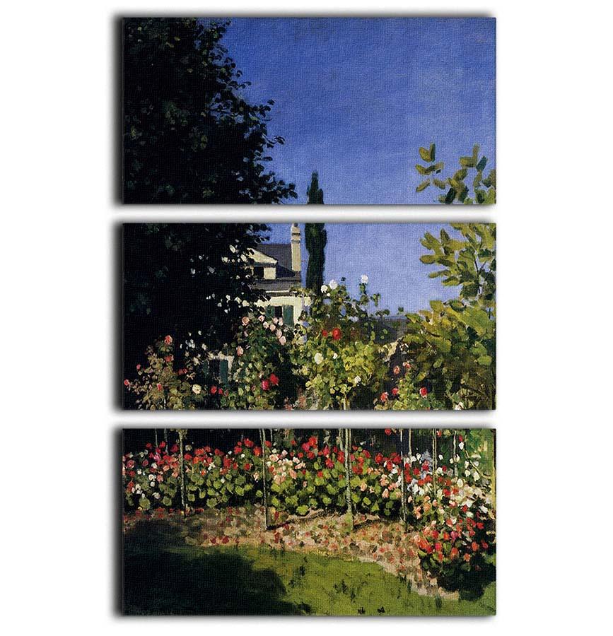 Garden In Flower At Sainte Adresse by Monet 3 Split Panel Canvas Print - Canvas Art Rocks - 1
