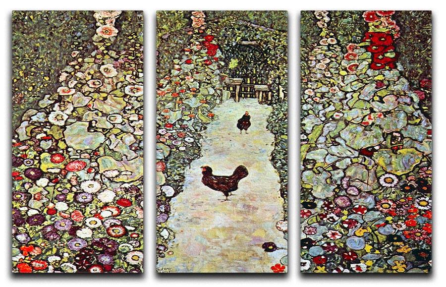 Garden Path with Chickens by Klimt 3 Split Panel Canvas Print - Canvas Art Rocks - 1