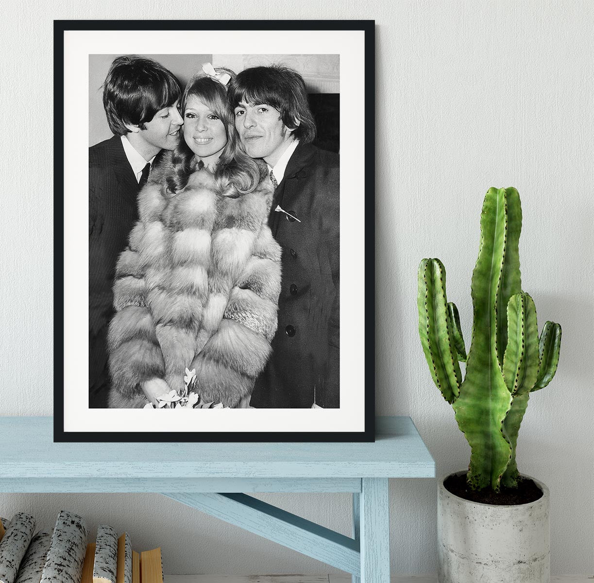 George Harrison and Pattie Boyds wedding with Paul McCartney Framed Print - Canvas Art Rocks - 1