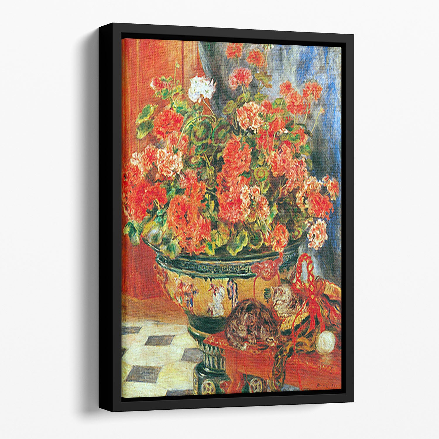 Geraniums and cats by Renoir Floating Framed Canvas