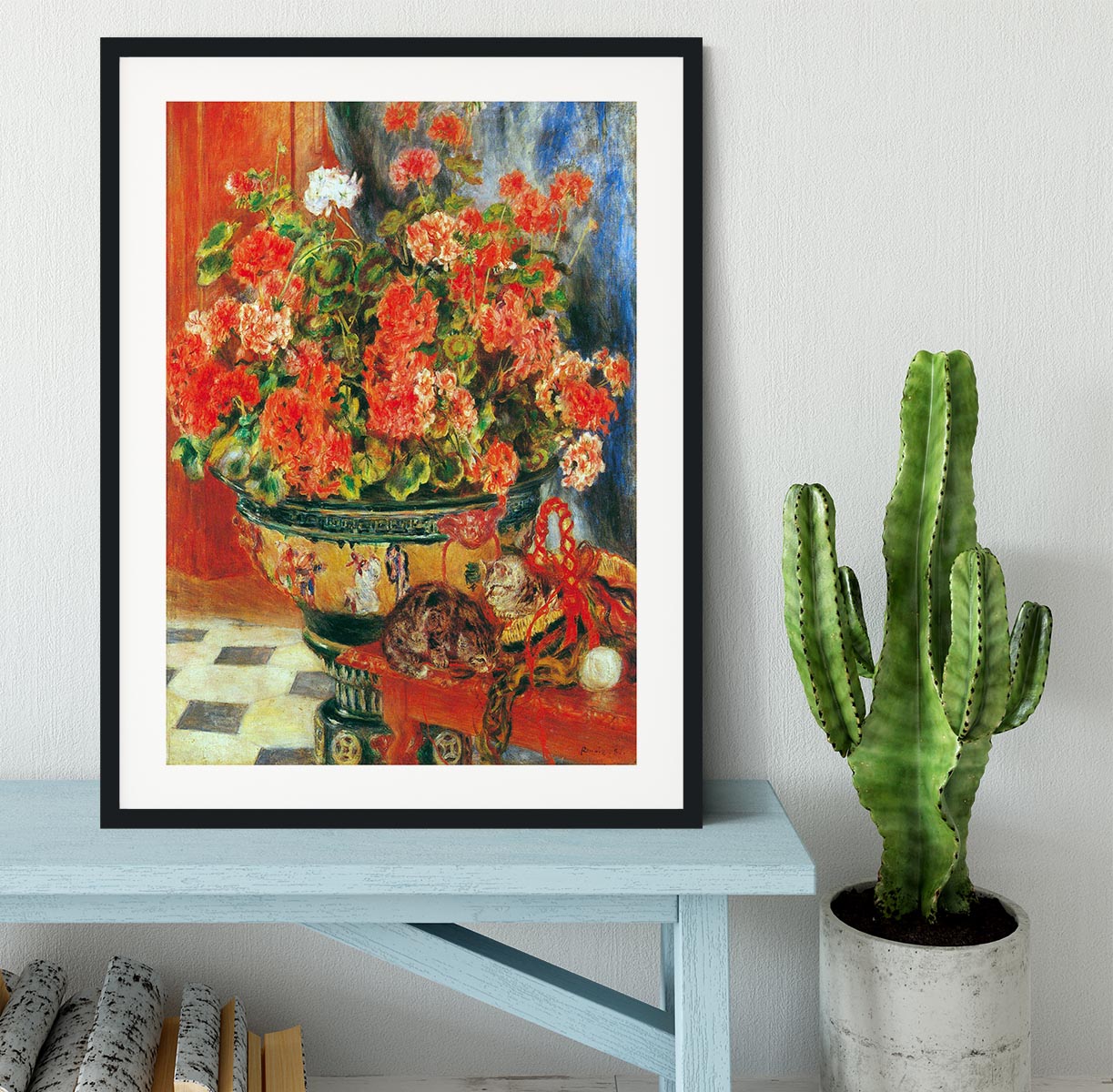 Geraniums and cats by Renoir Framed Print - Canvas Art Rocks - 1