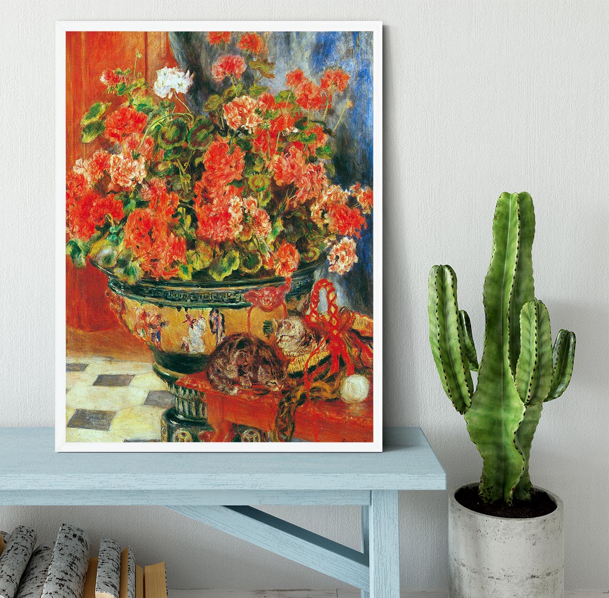 Geraniums and cats by Renoir Framed Print - Canvas Art Rocks -6