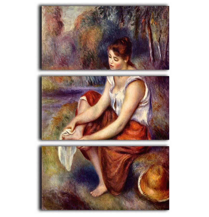 Girl dryes her feet by Renoir 3 Split Panel Canvas Print - Canvas Art Rocks - 1