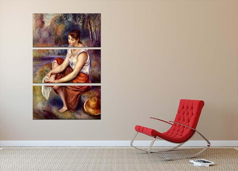 Girl dryes her feet by Renoir 3 Split Panel Canvas Print - Canvas Art Rocks - 2