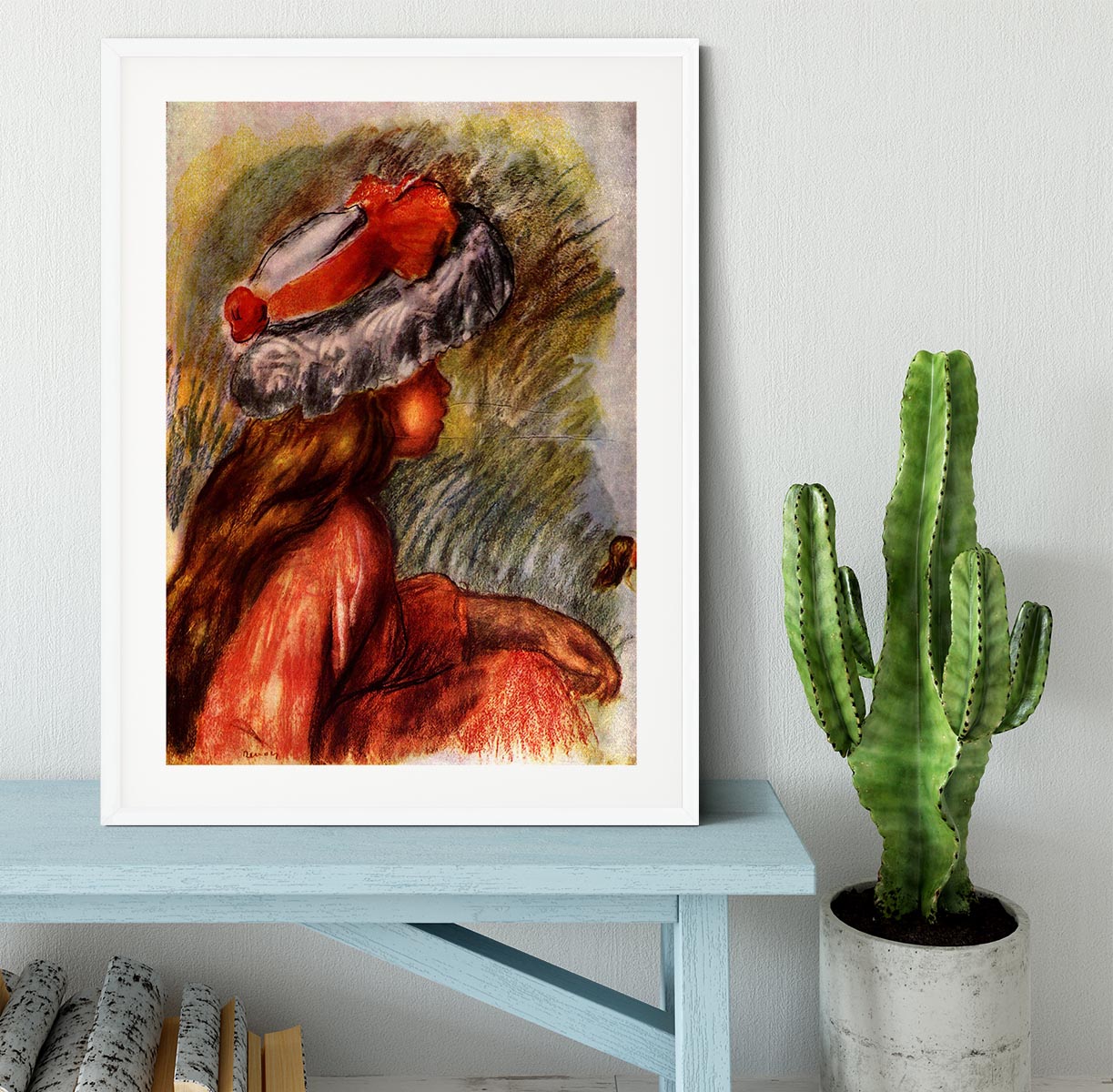 Girl head by Renoir Framed Print - Canvas Art Rocks - 5