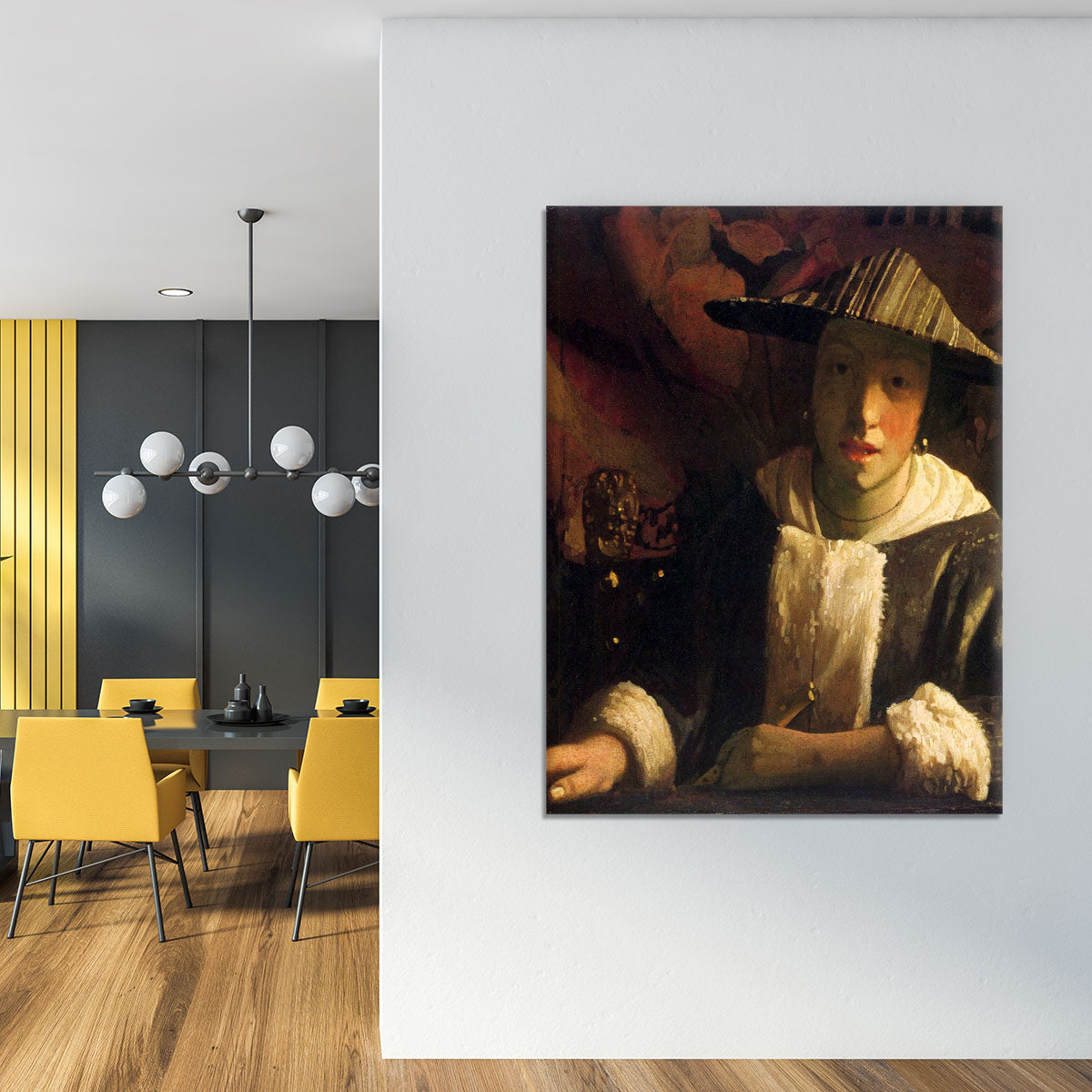 Girl with a flute by Vermeer Canvas Print or Poster - Canvas Art Rocks - 4