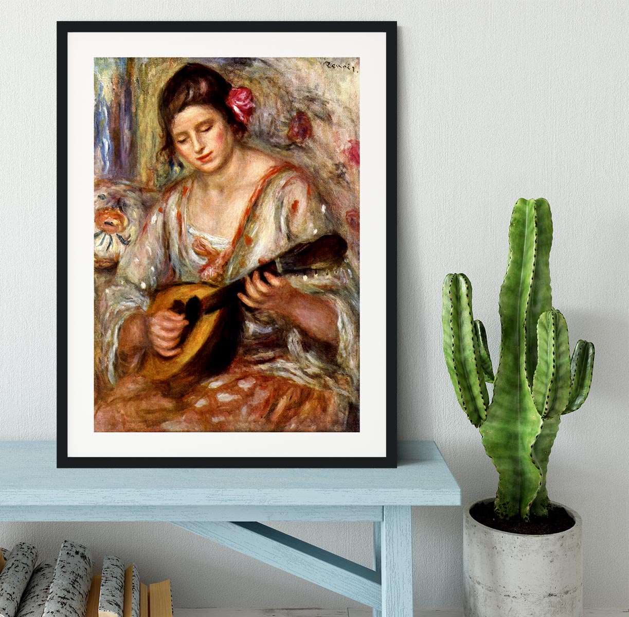 Girl with mandolin by Renoir Framed Print - Canvas Art Rocks - 1