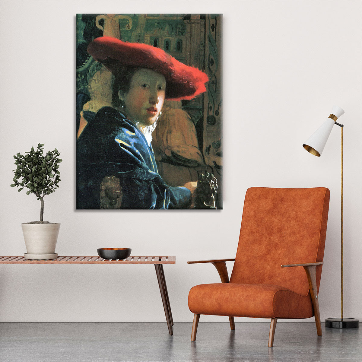 Girl with red hat by Vermeer Canvas Print or Poster - Canvas Art Rocks - 6