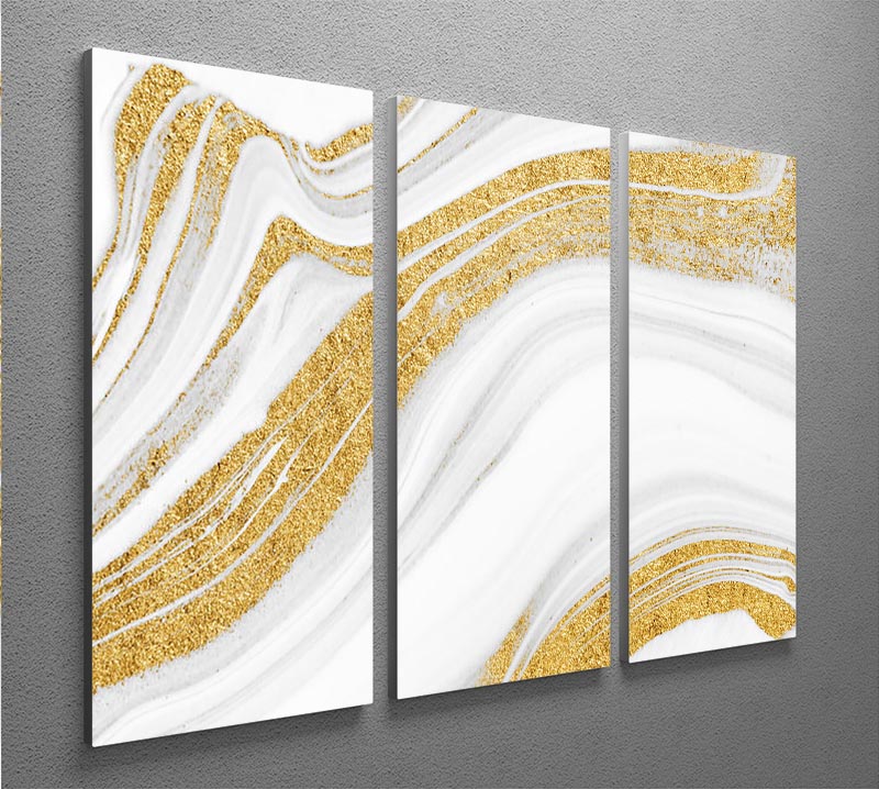 Gold White and Grey Marble Waves 3 Split Panel Canvas Print - Canvas Art Rocks - 2