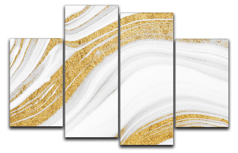Gold White and Grey Marble Waves 4 Split Panel Canvas - Canvas Art Rocks - 1