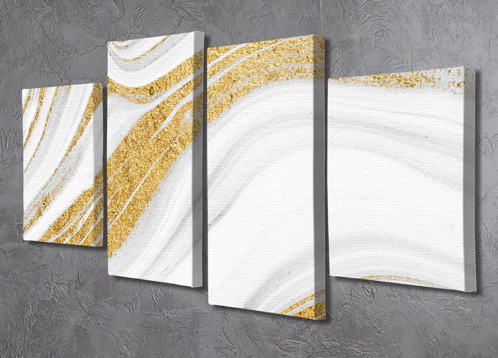 Gold White and Grey Marble Waves 4 Split Panel Canvas - Canvas Art Rocks - 2